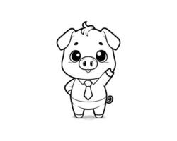 Cute Cartoon Character of pig for coloring book without color, outline line art.  Printable Design. isolated white background vector