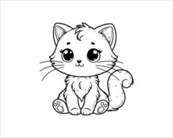 Cute Cartoon Character of cat for coloring book without color, line art.  Printable Design. isolated white background vector