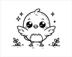 Cute Cartoon Character of bird for coloring book without color, line art.  Printable Design. isolated white background vector