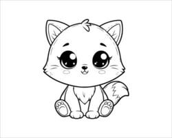 Cute Cartoon Character of cat for coloring book without color, line art.  Printable Design. isolated white background vector