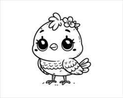 Cute Cartoon Character of bird for coloring book without color, line art.  Printable Design. isolated white background vector