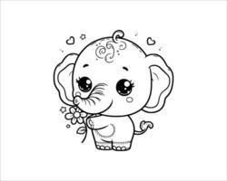 Cute Cartoon Character of elephant for coloring book without color, outline line art.  Printable Design. isolated white background vector