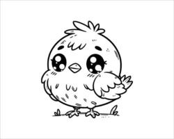 Cute Cartoon Character of bird for coloring book without color, line art.  Printable Design. isolated white background vector