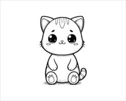 Cute Cartoon Character of cat for coloring book without color, line art.  Printable Design. isolated white background vector