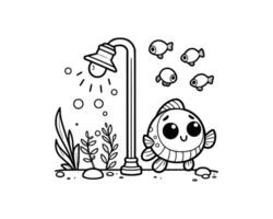 Cute Cartoon Character of fish for coloring book. outline line art. Printable Design. isolated white background vector