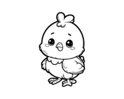 Cute Cartoon Character of Chicken for coloring book without color, outline line art.  Printable Design. isolated white background vector