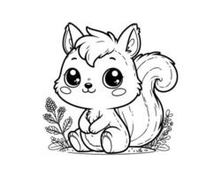 Cute Cartoon Character of squirrel for coloring book. outline line art. Printable Design. isolated white background vector