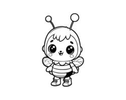 Cute Cartoon Character of bee for coloring book. outline line art. Printable Design. isolated white background vector