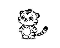 Cute Cartoon Character of tiger for coloring book. outline line art. Printable Design. isolated white background vector