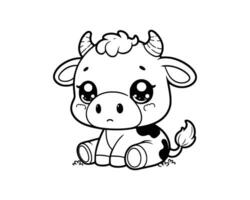 Cute Cartoon Character of cow for coloring book without color, outline line art.  Printable Design. isolated white background vector