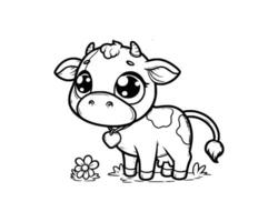 Cute Cartoon Character of cow for coloring book without color, outline line art.  Printable Design. isolated white background vector