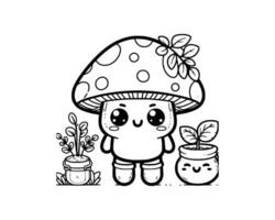 Cute Cartoon Character of mushroom for coloring book. outline line art. Printable Design. isolated white background vector