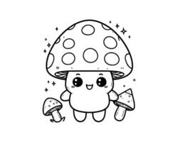 Cute Cartoon Character of mushroom for coloring book. outline line art. Printable Design. isolated white background vector
