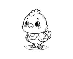 Cute Cartoon Character of Chicken for coloring book without color, outline line art.  Printable Design. isolated white background vector