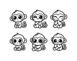 Cute Cartoon Character of Monkey for coloring book without color, outline line art.  Printable Design. isolated white background vector