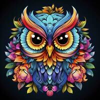 AI generated Multicolored mandala owl coloring page for adults. AI Generated photo