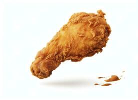 AI generated Fried chicken leg falling in the air isolated on a white background. AI Generated. photo