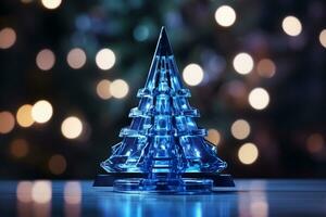 AI generated Abstract Blue shinny Christmas tree with bokeh background technology concept photo