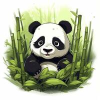 AI generated Cute panda in the middle of a bamboo forest. T-shirt design. AI Generated photo