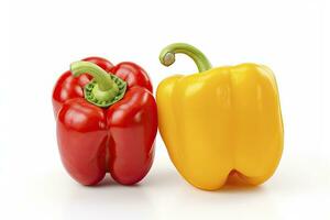 AI generated Two bell peppers, a red and a yellow isolated on white background. AI Generated. photo