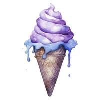 AI generated Watercolor ice cream in a waffle cone. AI Generated photo