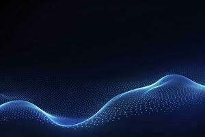 AI generated Dynamic blue particle wave. Abstract sound visualization. Digital structure of the wave flow of luminous particles. AI Generated. photo