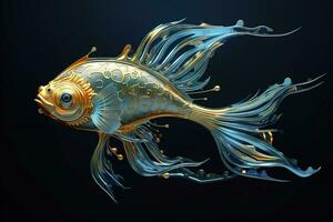 AI generated 3d rendering. fish on black background. Generative AI photo