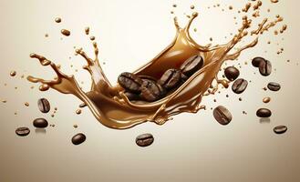 AI generated hot liquid coffee splash with Coffee Bean falling, 3d illustration. AI Generated photo