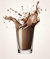 AI generated Glass with splashing cocoa, Chocolate Pouring, and splash. 3d illustration.  AI Generated photo