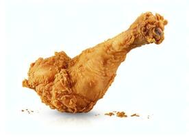 AI generated Fried chicken leg falling in the air isolated on a white background. AI Generated. photo