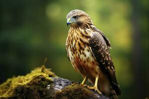 AI generated Hawk sitting on rock looking for prey. AI Generated photo