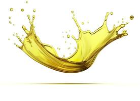 AI generated Olive or engine oil splash, cosmetic serum liquid isolated on white background. Generative AI photo