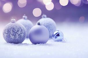 AI generated Christmas decorations ball on snow background. AI Generated photo