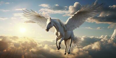 AI generated A white horse with wings. AI Generated photo