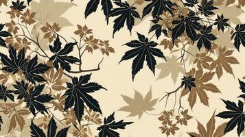 AI generated A Japanese style seamless tile with exotic foliage pattern in soft brown and black photo