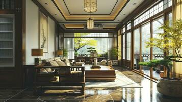 AI generated 3d rendering japanese style living room photo