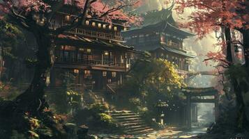 AI generated Japan fantasy style scene art photo