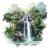 AI generated Green tropical waterfall in the forest. AI Generated photo