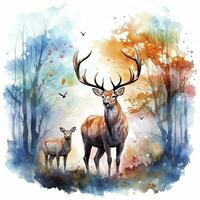 AI generated Colorful Deers in Forest. T-shirt design. AI Generated photo