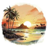 AI generated Tropical sunset for t-shirt design. AI Generated photo