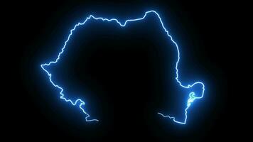 Animation von das Rumänien Land Karte Symbol mit ein glühend Neon- bewirken video