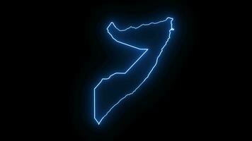 Animation of the map icon for the country of Somalia with a glowing neon effect video