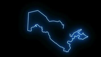 animado uzbequistão país mapa ícone com uma brilhando néon efeito video