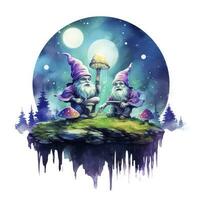 AI generated Watercolor Moonlit Glow of Enchanted Mushrooms for T-shirt Design. AI Generated photo