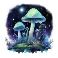 AI generated Watercolor Magical Mushrooms for T-shirt Design. AI Generated photo