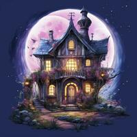 AI generated Moonlight dark themed night elf fairytale fantasy fairy house. AI Generated photo