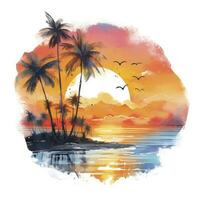 AI generated Tropical sunset for t-shirt design. AI Generated photo