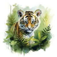 AI generated Watercolor Tiger for kids. AI Generated photo