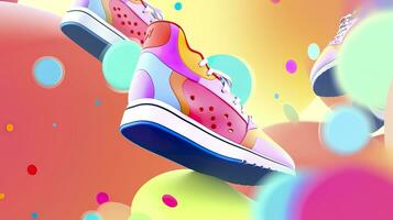 AI generated Flying trendy sneakers on creative colorful background, Stylish fashionable concept. AI Generated photo