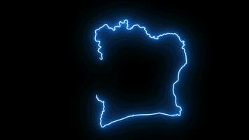 Animated Ivory Coast country map icon with a glowing neon effect video
